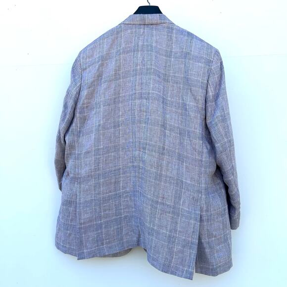 Paul Fredrick Linen Suit Gray Windowpane Plaid Jacket 48R Pants 46W Paisley - Picture 2 of 9